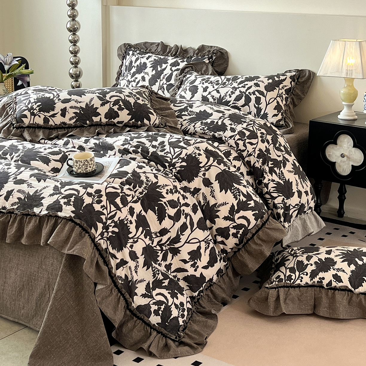 91家纺网 家纺一手货源 找家纺 （总）喜颜 2025新款亚麻爆款花边四件套-直播热款