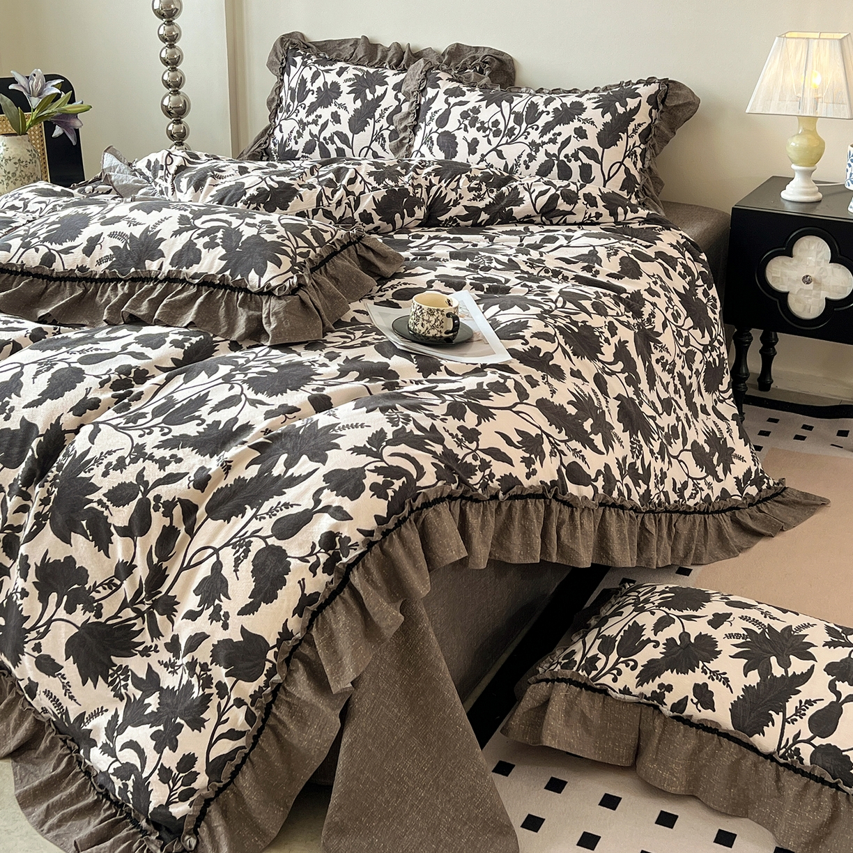 91家纺网 家纺一手货源 找家纺 （总）喜颜 2025新款亚麻爆款花边四件套-直播热款