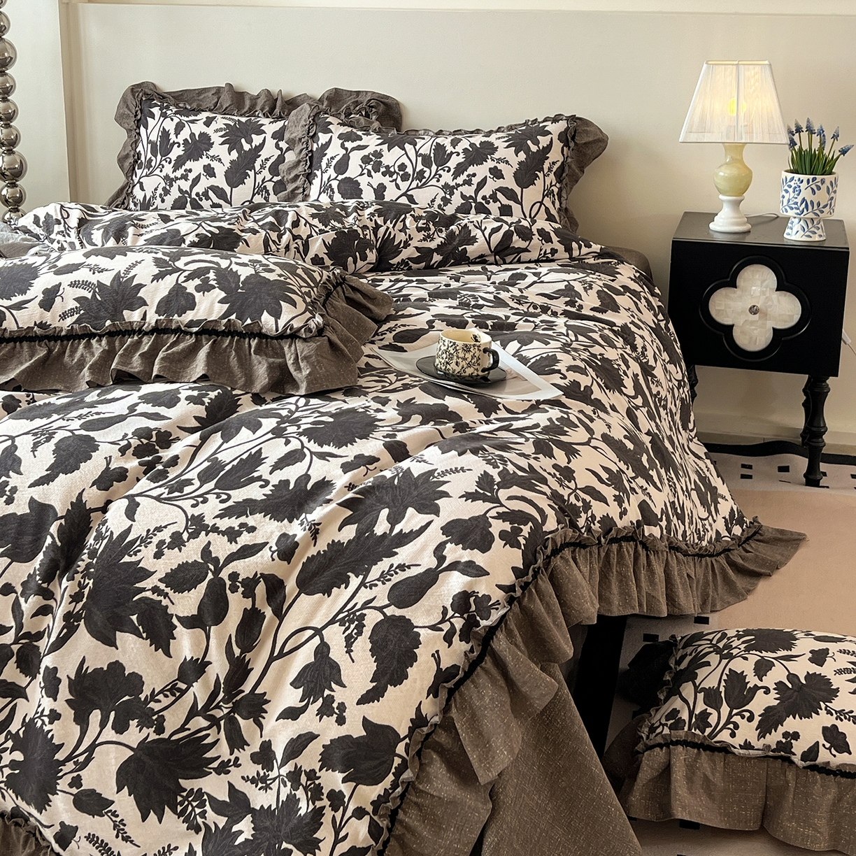 91家纺网 家纺一手货源 找家纺 （总）喜颜 2025新款亚麻爆款花边四件套-直播热款