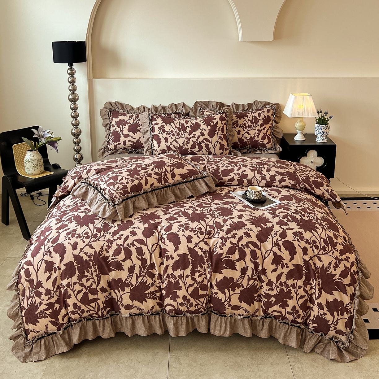 91家纺网 家纺一手货源 找家纺 （总）喜颜 2025新款亚麻爆款花边四件套-直播热款