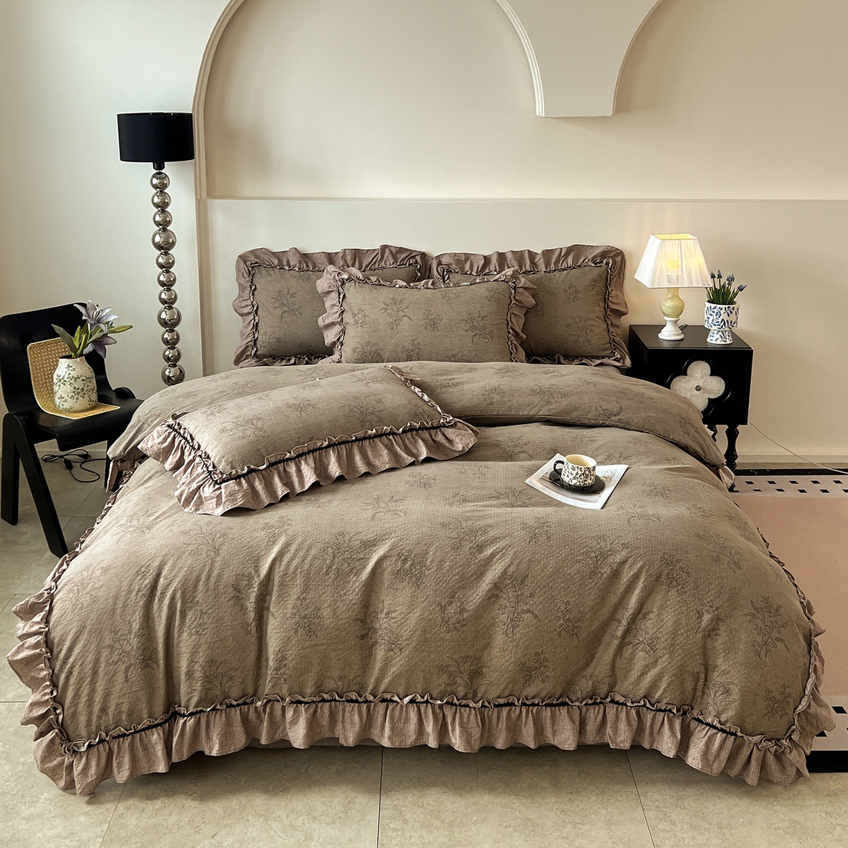 91家纺网 家纺一手货源 找家纺 （总）喜颜 2025新款亚麻爆款花边四件套-直播热款