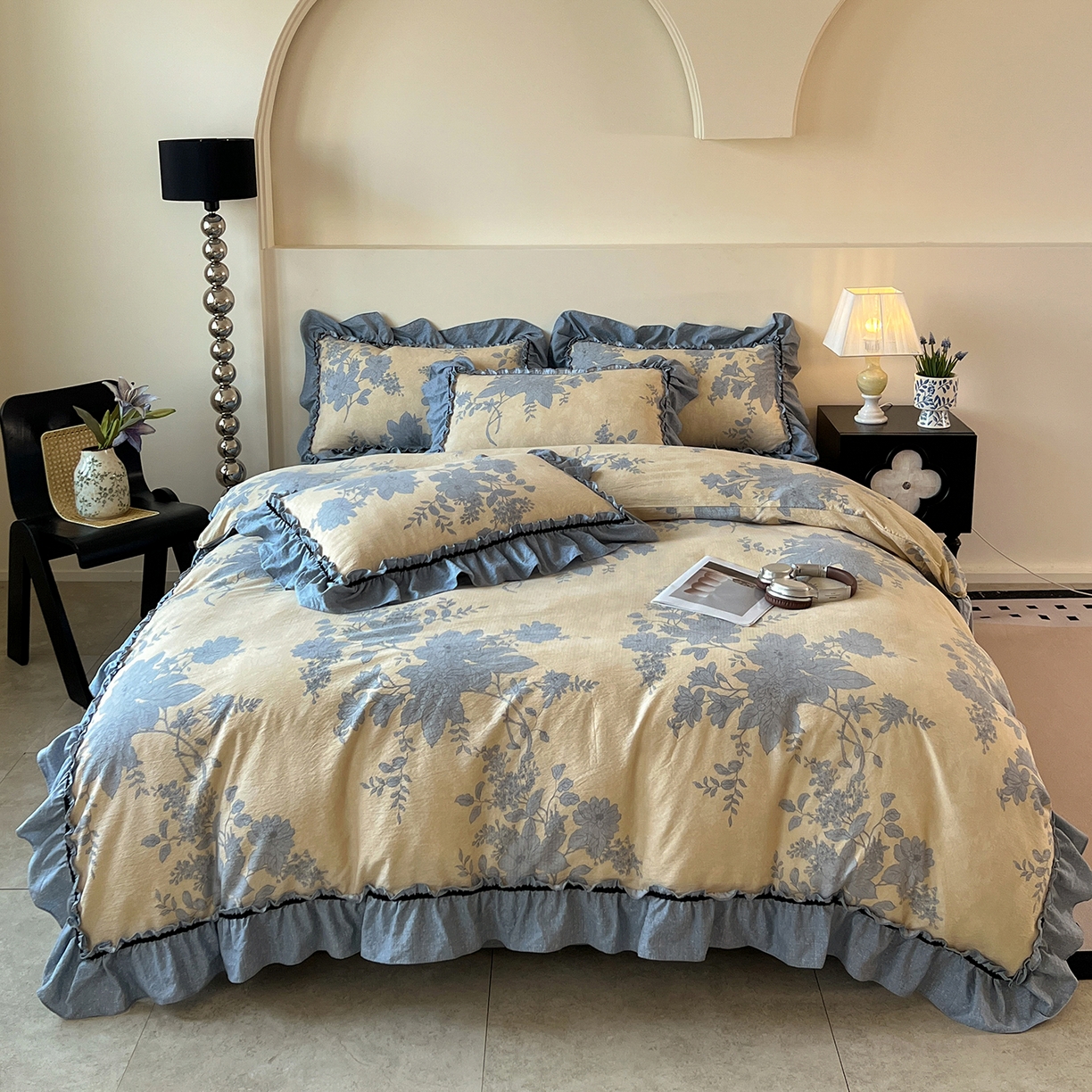 91家纺网 家纺一手货源 找家纺 （总）喜颜 2025新款亚麻爆款花边四件套-直播热款