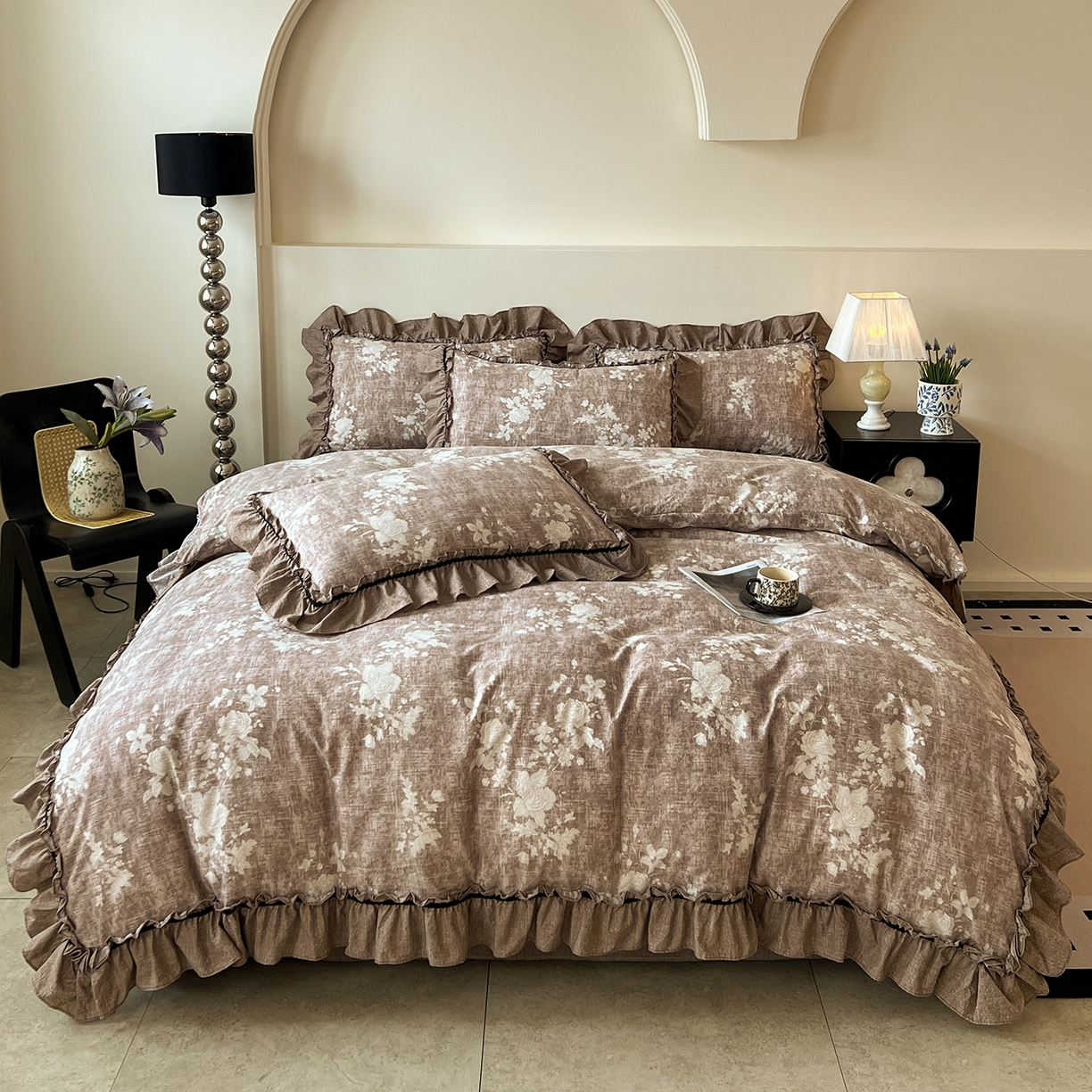 喜颜 2025新款亚麻爆款花边四件套-直播热款 疏影