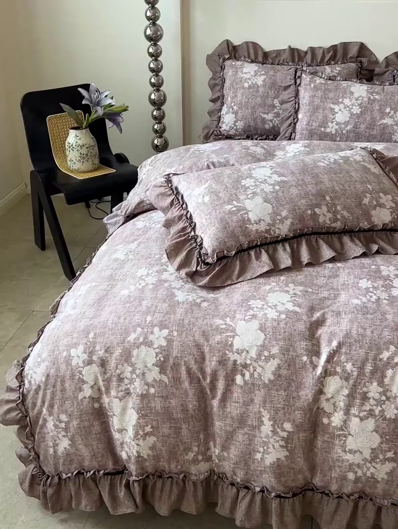 91家纺网 家纺一手货源 找家纺 喜颜 2025新款亚麻爆款花边四件套-直播热款 疏影