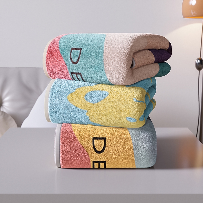 91家纺网 家纺一手货源 找家纺 悦然毛巾被 2025新款全棉色织提花毛圈浴巾 斑点粉 70x140cm