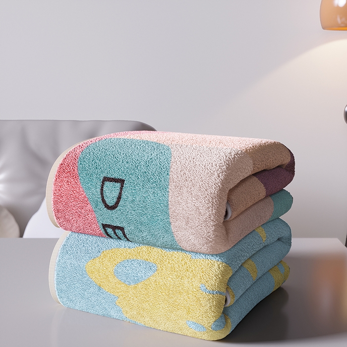 91家纺网 家纺一手货源 找家纺 悦然毛巾被 2025新款全棉色织提花毛圈浴巾 斑点粉 70x140cm