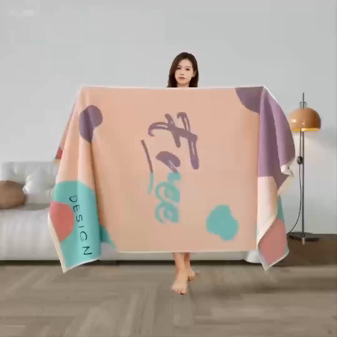 91家纺网 家纺一手货源 找家纺 悦然毛巾被 2025新款全棉色织提花毛圈浴巾 斑点粉 70x140cm