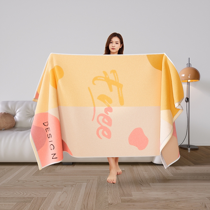 91家纺网 家纺一手货源 找家纺 悦然毛巾被 2025新款全棉色织提花毛圈浴巾 斑点黄 70x140cm