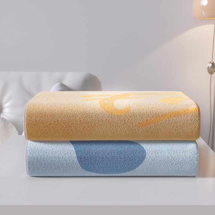 91家纺网 家纺一手货源 找家纺 悦然毛巾被 2025新款全棉色织提花毛圈浴巾 斑点黄 70x140cm