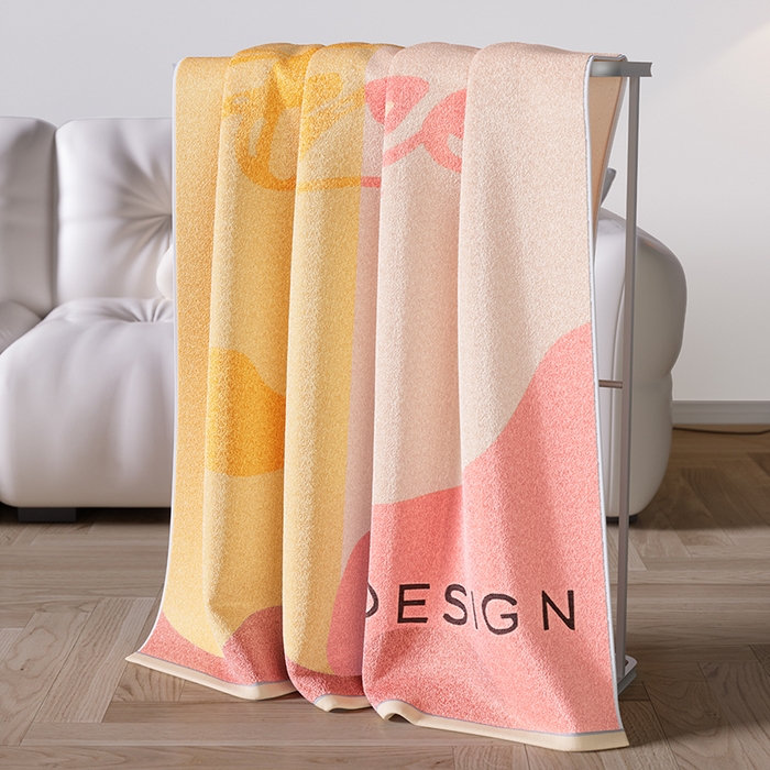 91家纺网 家纺一手货源 找家纺 悦然毛巾被 2025新款全棉色织提花毛圈浴巾 斑点黄 70x140cm