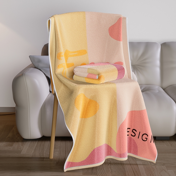 91家纺网 家纺一手货源 找家纺 悦然毛巾被 2025新款全棉色织提花毛圈浴巾 斑点黄 70x140cm