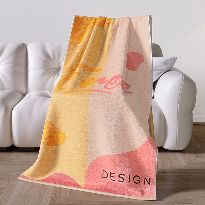 91家纺网 家纺一手货源 找家纺 悦然毛巾被 2025新款全棉色织提花毛圈浴巾 斑点黄 70x140cm