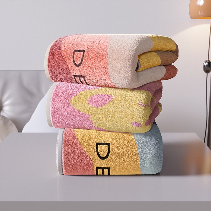 91家纺网 家纺一手货源 找家纺 悦然毛巾被 2025新款全棉色织提花毛圈浴巾 斑点黄 70x140cm