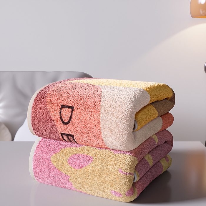 91家纺网 家纺一手货源 找家纺 悦然毛巾被 2025新款全棉色织提花毛圈浴巾 斑点黄 70x140cm