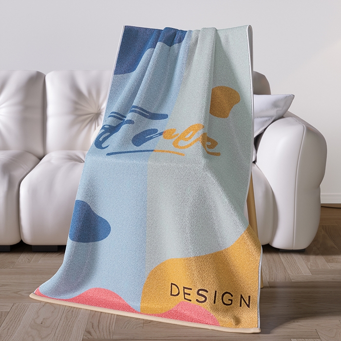 91家纺网 家纺一手货源 找家纺 悦然毛巾被 2025新款全棉色织提花毛圈浴巾 斑点蓝 70x140cm