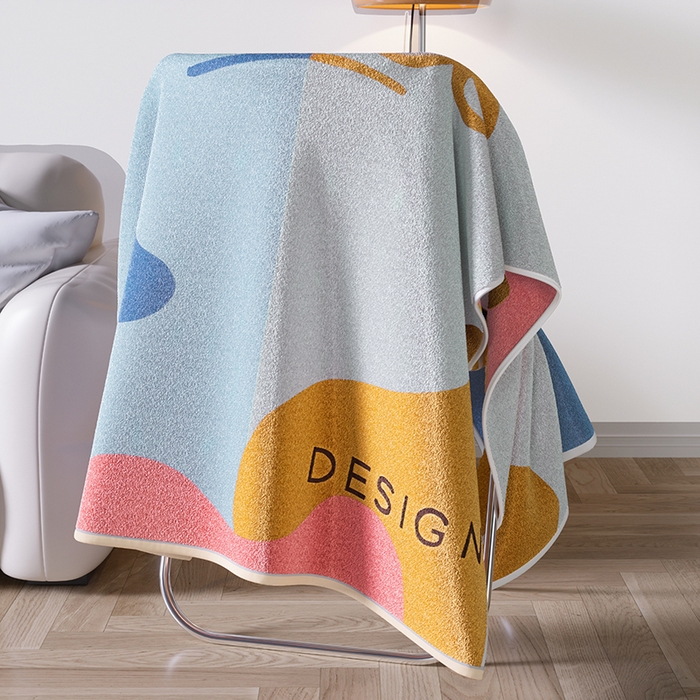 91家纺网 家纺一手货源 找家纺 悦然毛巾被 2025新款全棉色织提花毛圈浴巾 斑点蓝 70x140cm