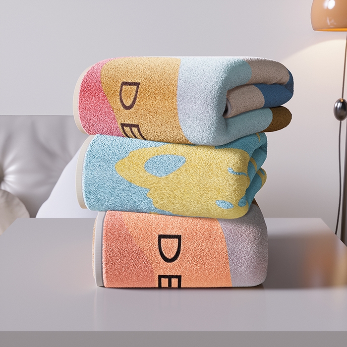 91家纺网 家纺一手货源 找家纺 悦然毛巾被 2025新款全棉色织提花毛圈浴巾 斑点蓝 70x140cm