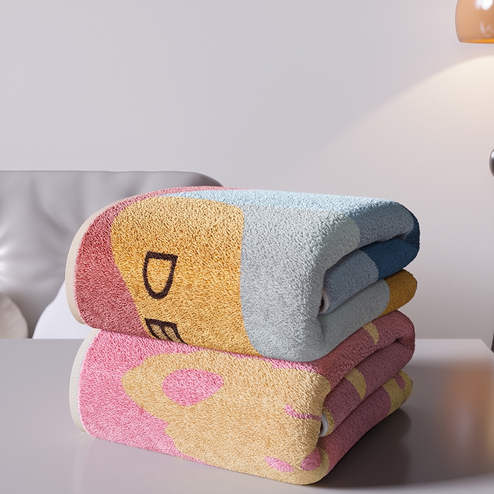 91家纺网 家纺一手货源 找家纺 悦然毛巾被 2025新款全棉色织提花毛圈浴巾 斑点蓝 70x140cm