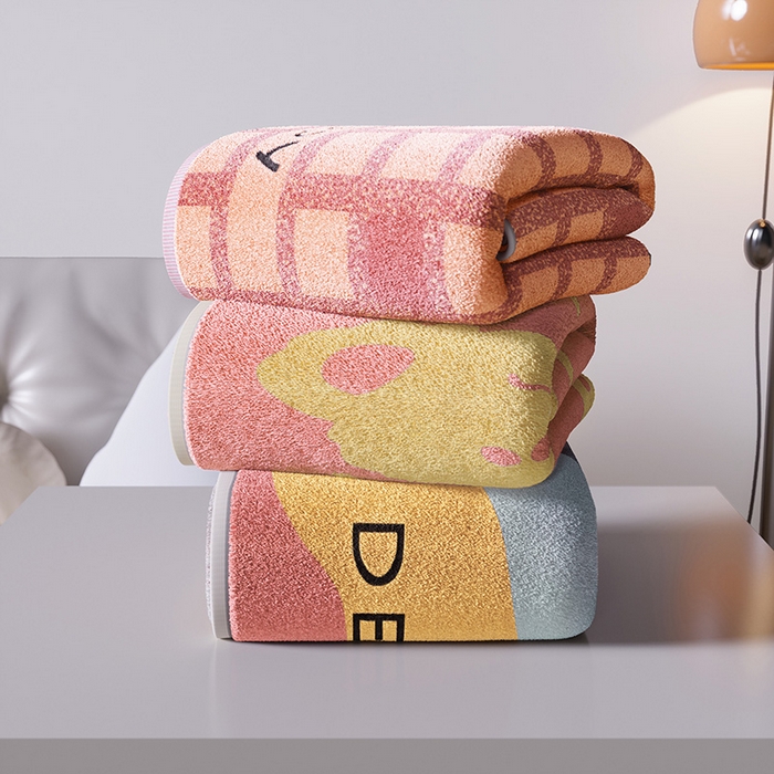 91家纺网 家纺一手货源 找家纺 悦然毛巾被 2025新款全棉色织提花毛圈浴巾 棋盘格粉 70x140cm