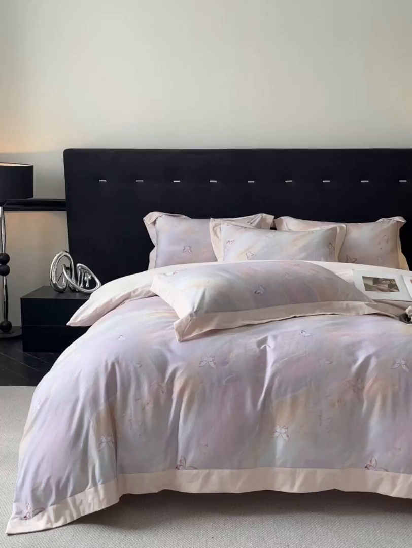 91家纺网 家纺一手货源 找家纺 （总）博纳家纺 2025新款正宗3221纯棉磨毛印花宽边四件套系列-流光系列