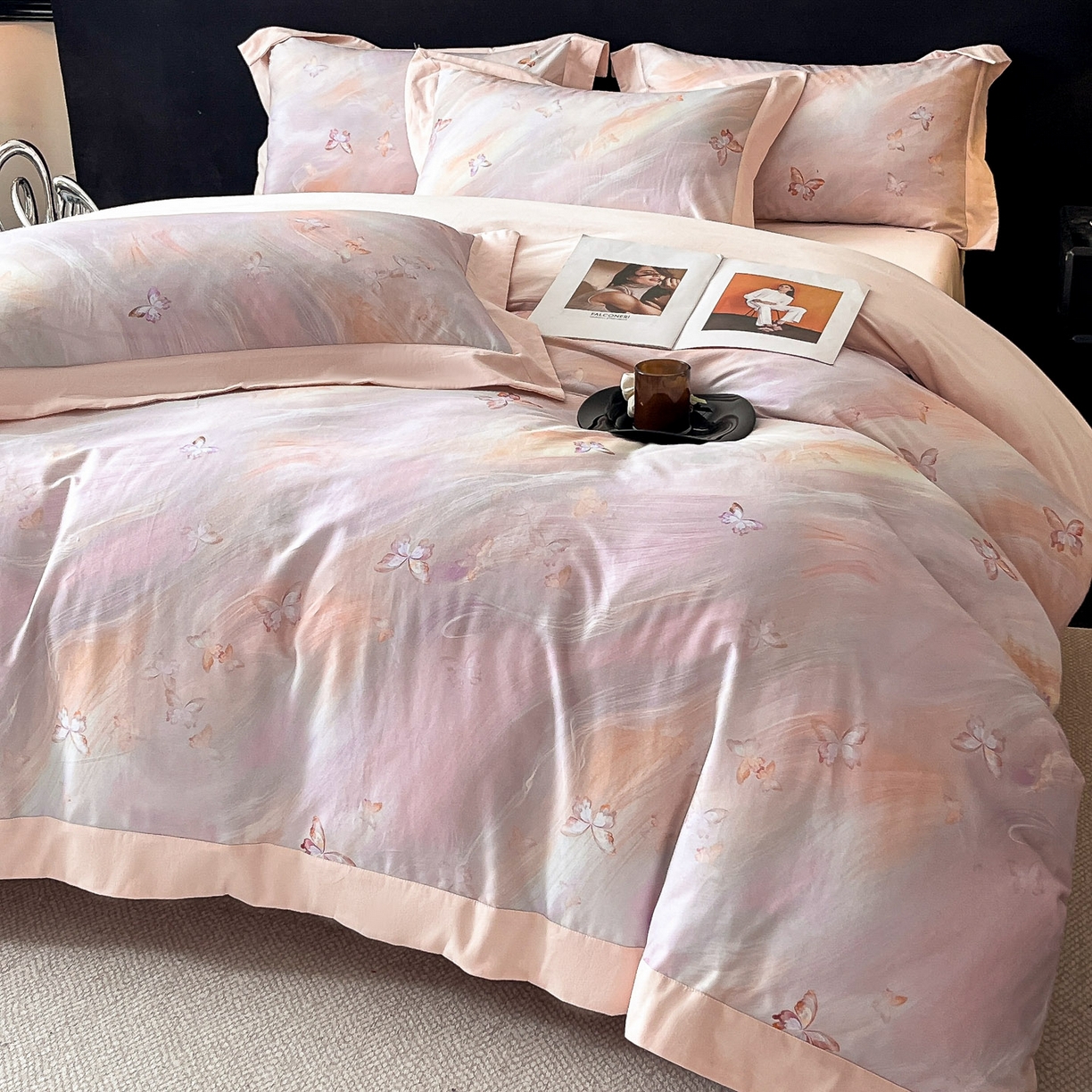 91家纺网 家纺一手货源 找家纺 （总）博纳家纺 2025新款正宗3221纯棉磨毛印花宽边四件套系列-流光系列