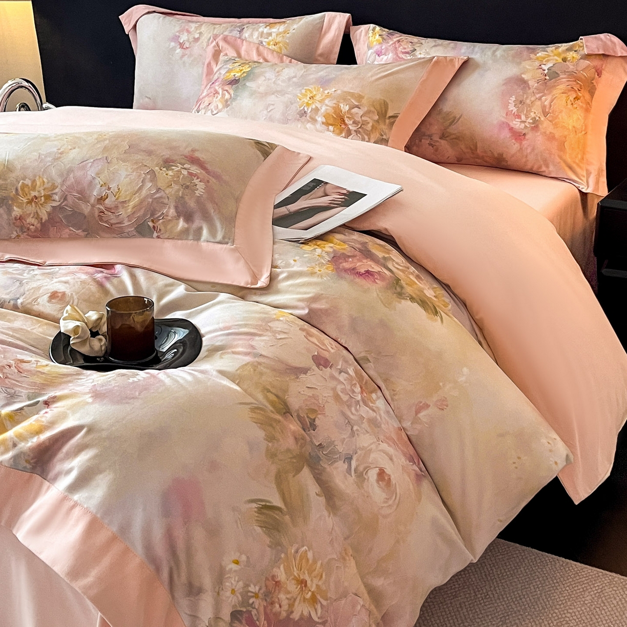 91家纺网 家纺一手货源 找家纺 （总）博纳家纺 2025新款正宗3221纯棉磨毛印花宽边四件套系列-流光系列