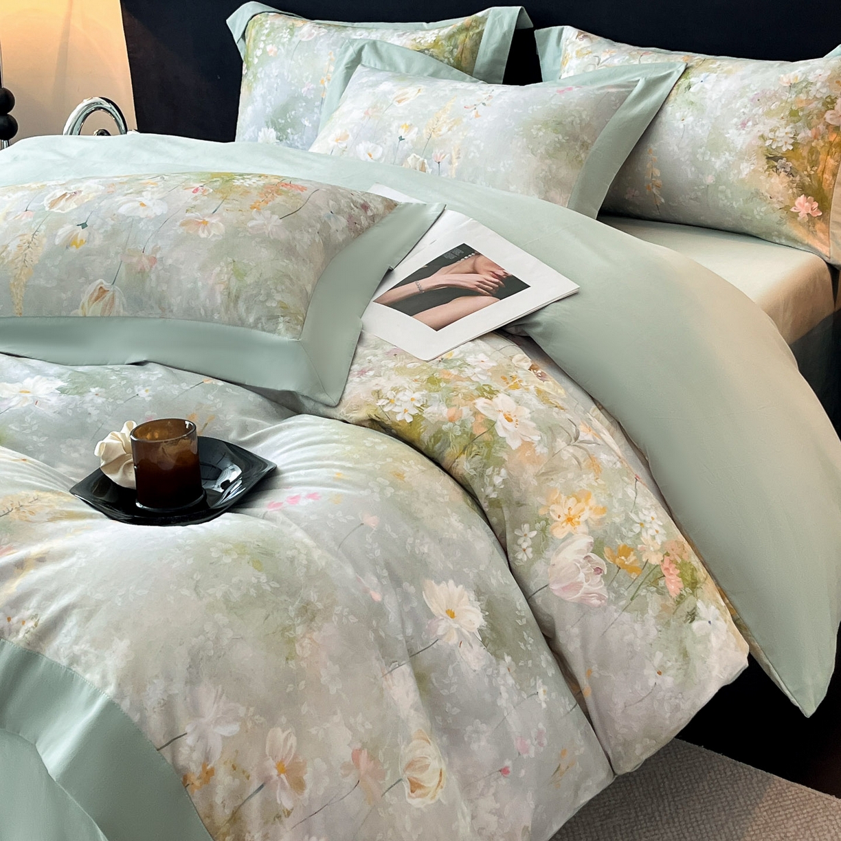 博纳家纺 2025新款正宗3221纯棉磨毛印花宽边四件套系列-流光系列 半夏