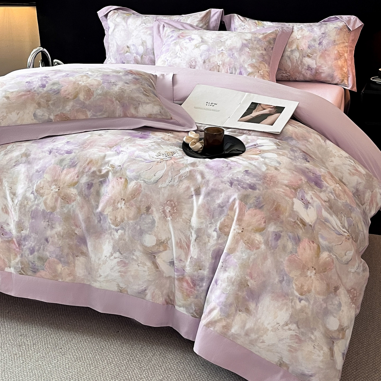 91家纺网 家纺一手货源 找家纺 博纳家纺 2025新款正宗3221纯棉磨毛印花宽边四件套系列-流光系列 卡罗拉