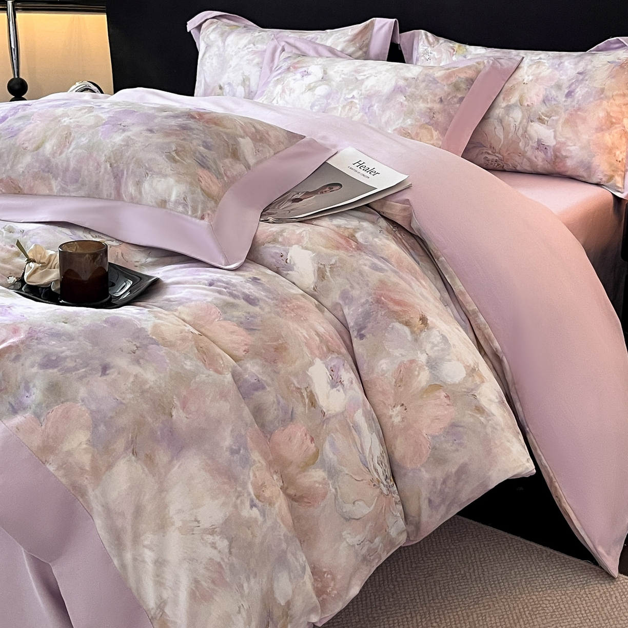 91家纺网 家纺一手货源 找家纺 博纳家纺 2025新款正宗3221纯棉磨毛印花宽边四件套系列-流光系列 卡罗拉