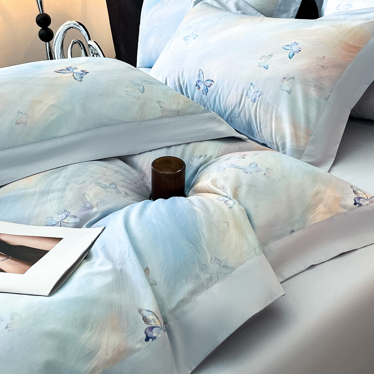 91家纺网 家纺一手货源 找家纺 博纳家纺 2025新款正宗3221纯棉磨毛印花宽边四件套系列-流光系列 流光-天兰