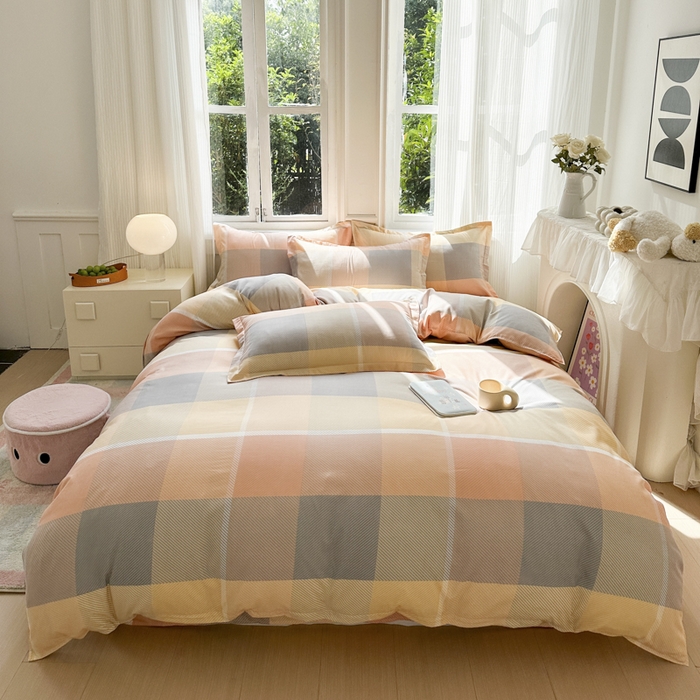 南通菲度家纺 2025新款高克重芦荟棉四件套-大床 粉咖格