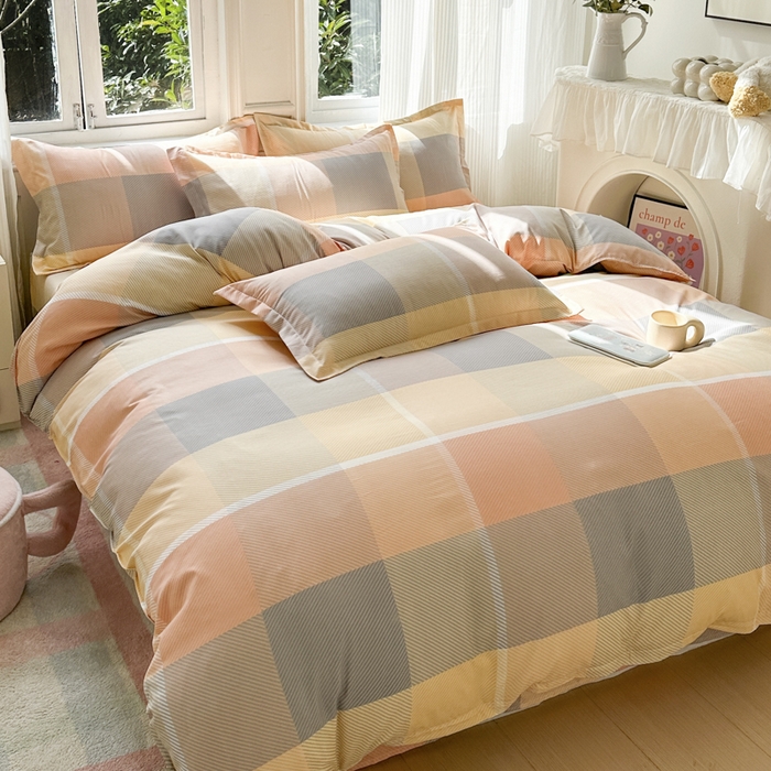 91家纺网 家纺一手货源 找家纺 南通菲度家纺 2025新款高克重芦荟棉四件套-大床 粉咖格