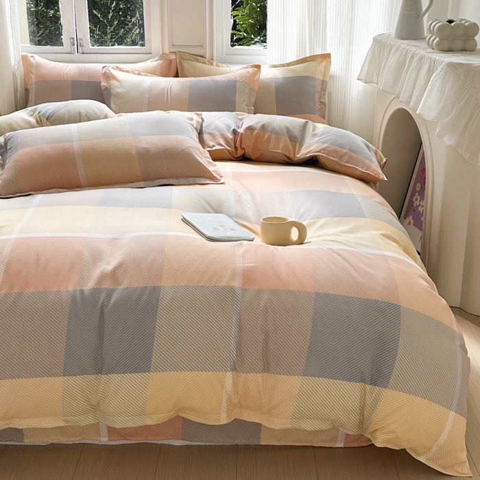 91家纺网 家纺一手货源 找家纺 南通菲度家纺 2025新款高克重芦荟棉四件套-大床 粉咖格