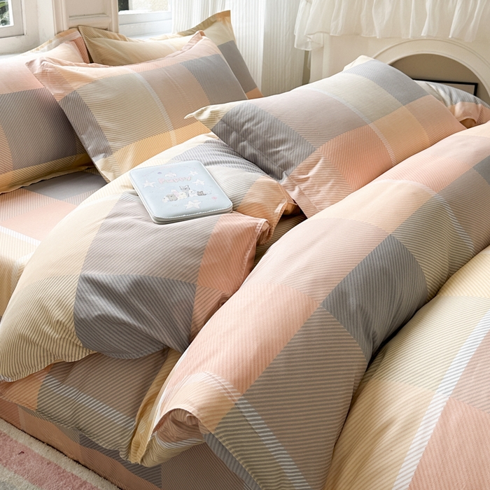 91家纺网 家纺一手货源 找家纺 南通菲度家纺 2025新款高克重芦荟棉四件套-大床 粉咖格