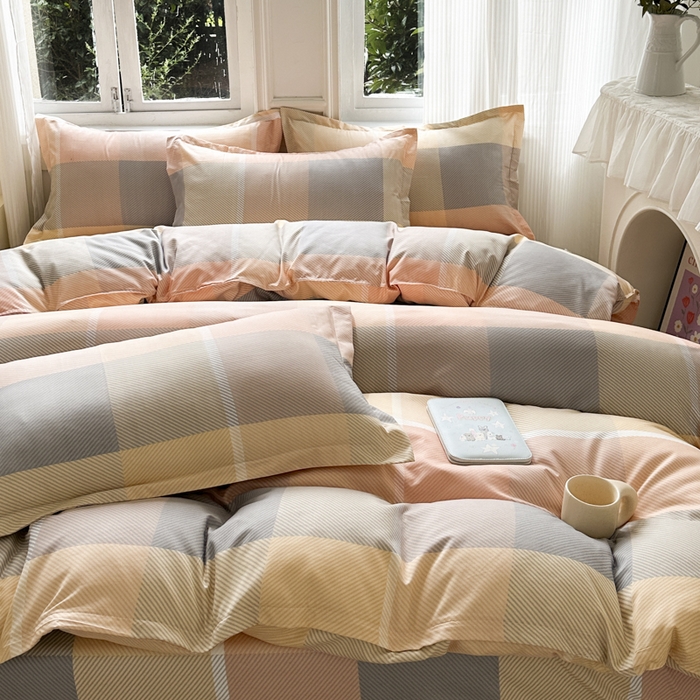 91家纺网 家纺一手货源 找家纺 南通菲度家纺 2025新款高克重芦荟棉四件套-大床 粉咖格