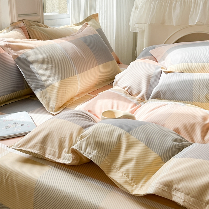 91家纺网 家纺一手货源 找家纺 南通菲度家纺 2025新款高克重芦荟棉四件套-大床 粉咖格