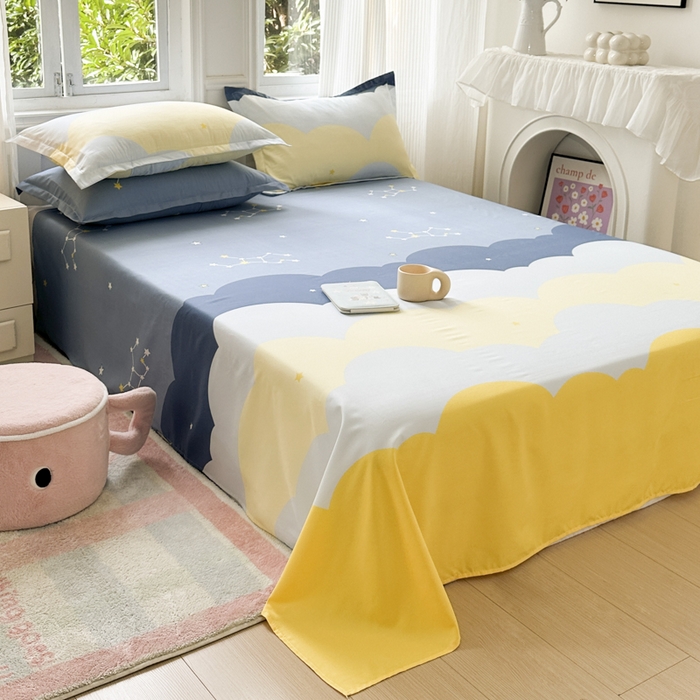 91家纺网 家纺一手货源 找家纺 南通菲度家纺 2025新款高克重芦荟棉四件套-大床 风清云朵