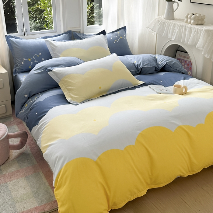 91家纺网 家纺一手货源 找家纺 南通菲度家纺 2025新款高克重芦荟棉四件套-大床 风清云朵