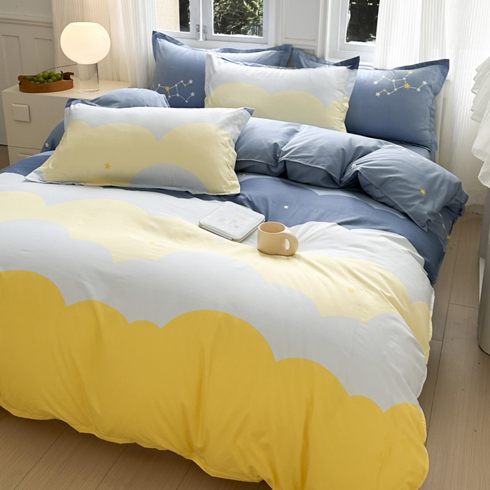 91家纺网 家纺一手货源 找家纺 南通菲度家纺 2025新款高克重芦荟棉四件套-大床 风清云朵