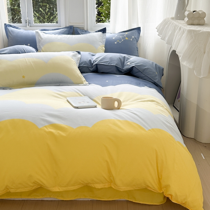 91家纺网 家纺一手货源 找家纺 南通菲度家纺 2025新款高克重芦荟棉四件套-大床 风清云朵