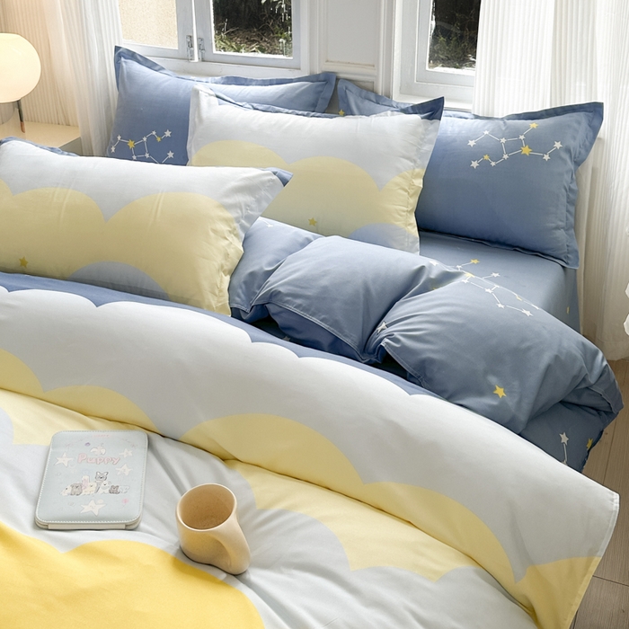 91家纺网 家纺一手货源 找家纺 南通菲度家纺 2025新款高克重芦荟棉四件套-大床 风清云朵