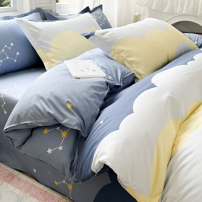 91家纺网 家纺一手货源 找家纺 南通菲度家纺 2025新款高克重芦荟棉四件套-大床 风清云朵