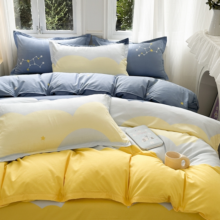 91家纺网 家纺一手货源 找家纺 南通菲度家纺 2025新款高克重芦荟棉四件套-大床 风清云朵