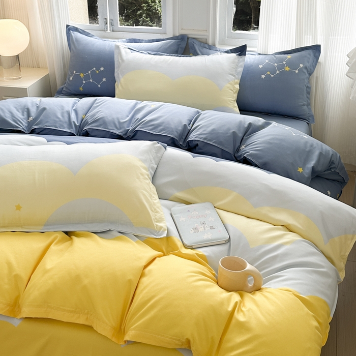 91家纺网 家纺一手货源 找家纺 南通菲度家纺 2025新款高克重芦荟棉四件套-大床 风清云朵