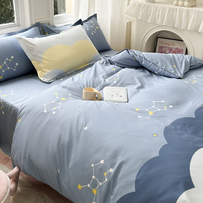 91家纺网 家纺一手货源 找家纺 南通菲度家纺 2025新款高克重芦荟棉四件套-大床 风清云朵