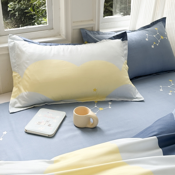 91家纺网 家纺一手货源 找家纺 南通菲度家纺 2025新款高克重芦荟棉四件套-大床 风清云朵