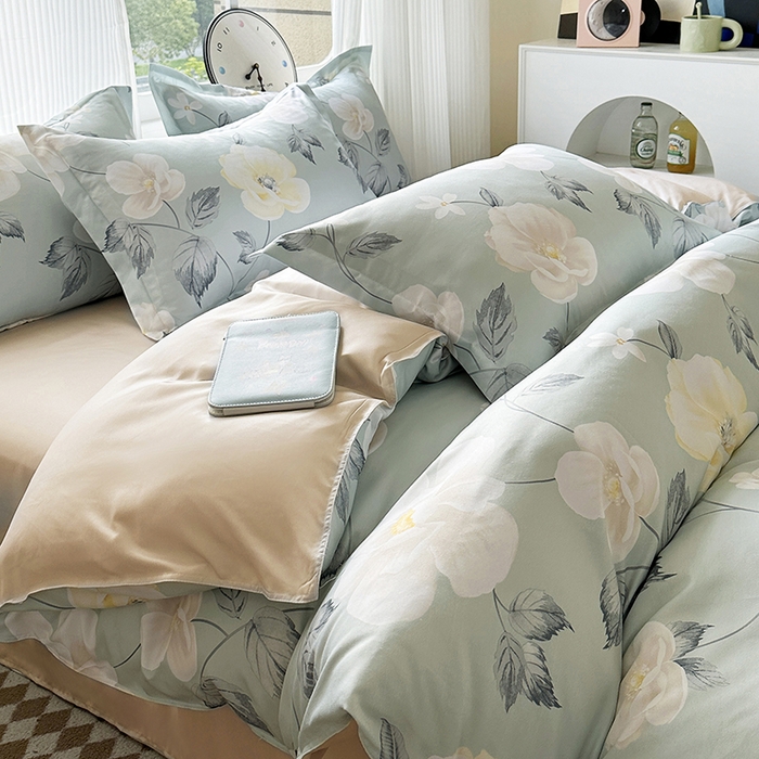 91家纺网 家纺一手货源 找家纺 南通菲度家纺 2025新款高克重芦荟棉四件套-大床 花开盛夏