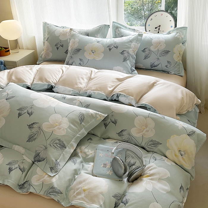 91家纺网 家纺一手货源 找家纺 南通菲度家纺 2025新款高克重芦荟棉四件套-大床 花开盛夏