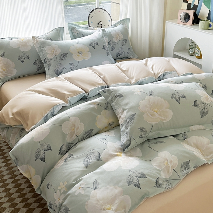 91家纺网 家纺一手货源 找家纺 南通菲度家纺 2025新款高克重芦荟棉四件套-大床 花开盛夏