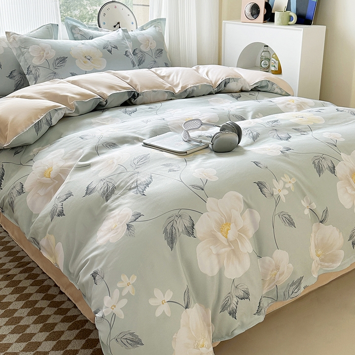 91家纺网 家纺一手货源 找家纺 南通菲度家纺 2025新款高克重芦荟棉四件套-大床 花开盛夏